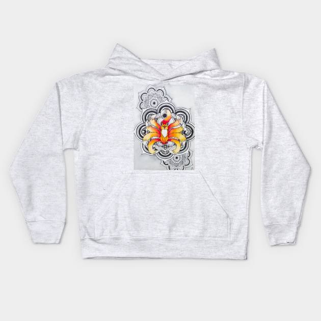 Flaming Kitsune Mandala Kids Hoodie by TG_Art